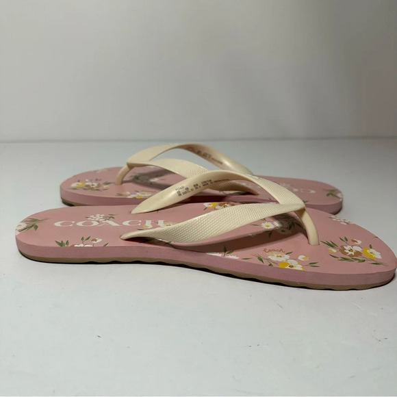 Coach Womens Flip Flops Floral Pattern Pink/Tan Size 8B (FG3437) - Picture 7 of 9